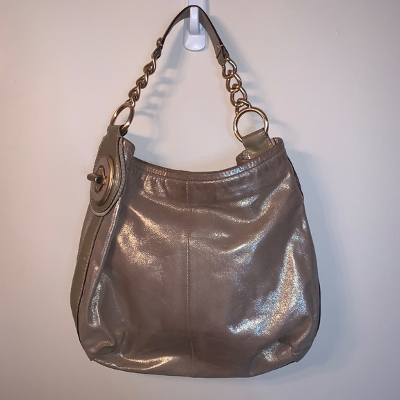Coach Handbags - Coach Peyton Metallic Pewter Shimmer Leather Shoulder Bag